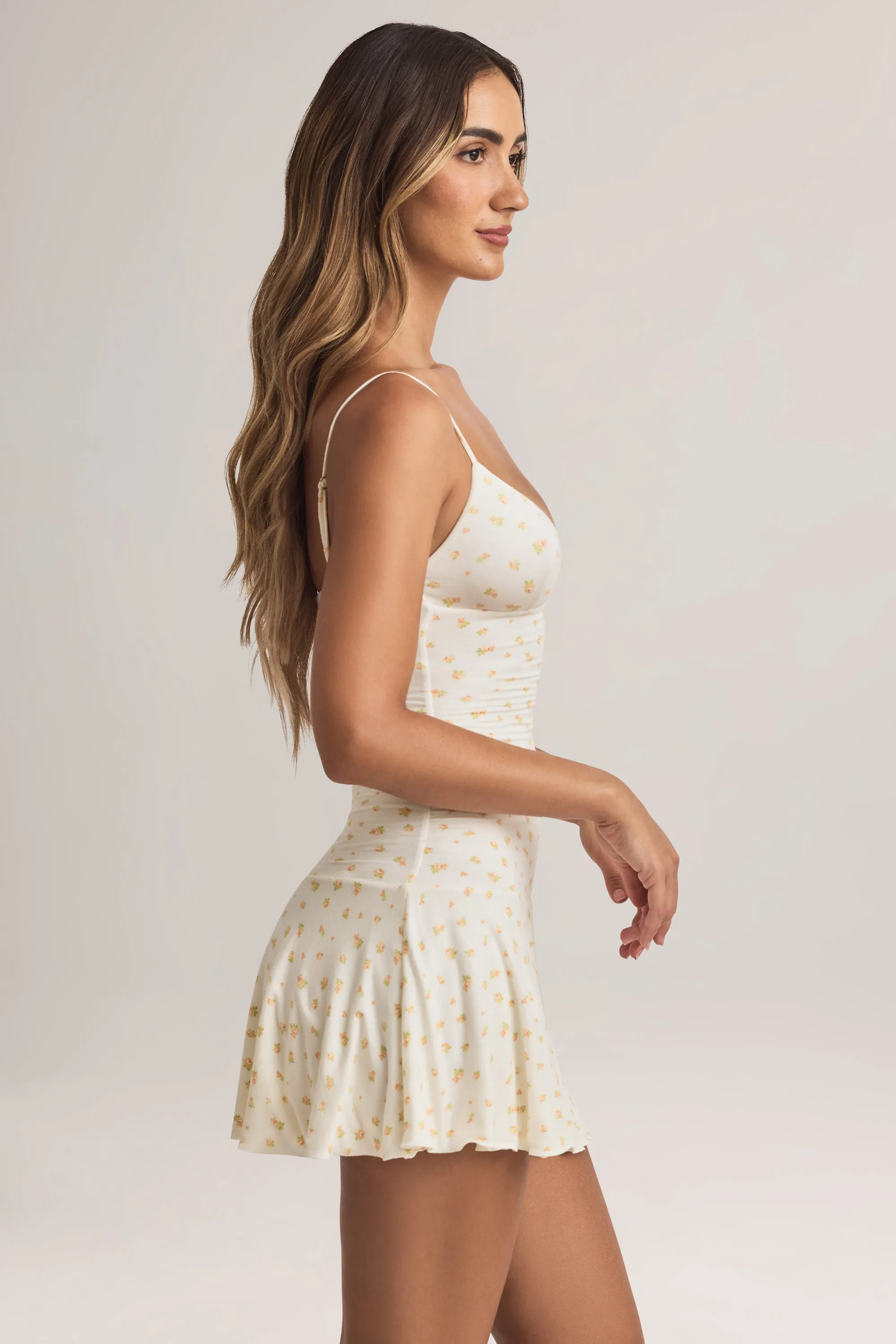 Neon Mood Fresh Design Modal Ruched A-Line Mini Dress in Floral Print