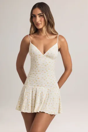 Reinforced Hemline Modal Ruched A-Line Mini Dress in Floral Print