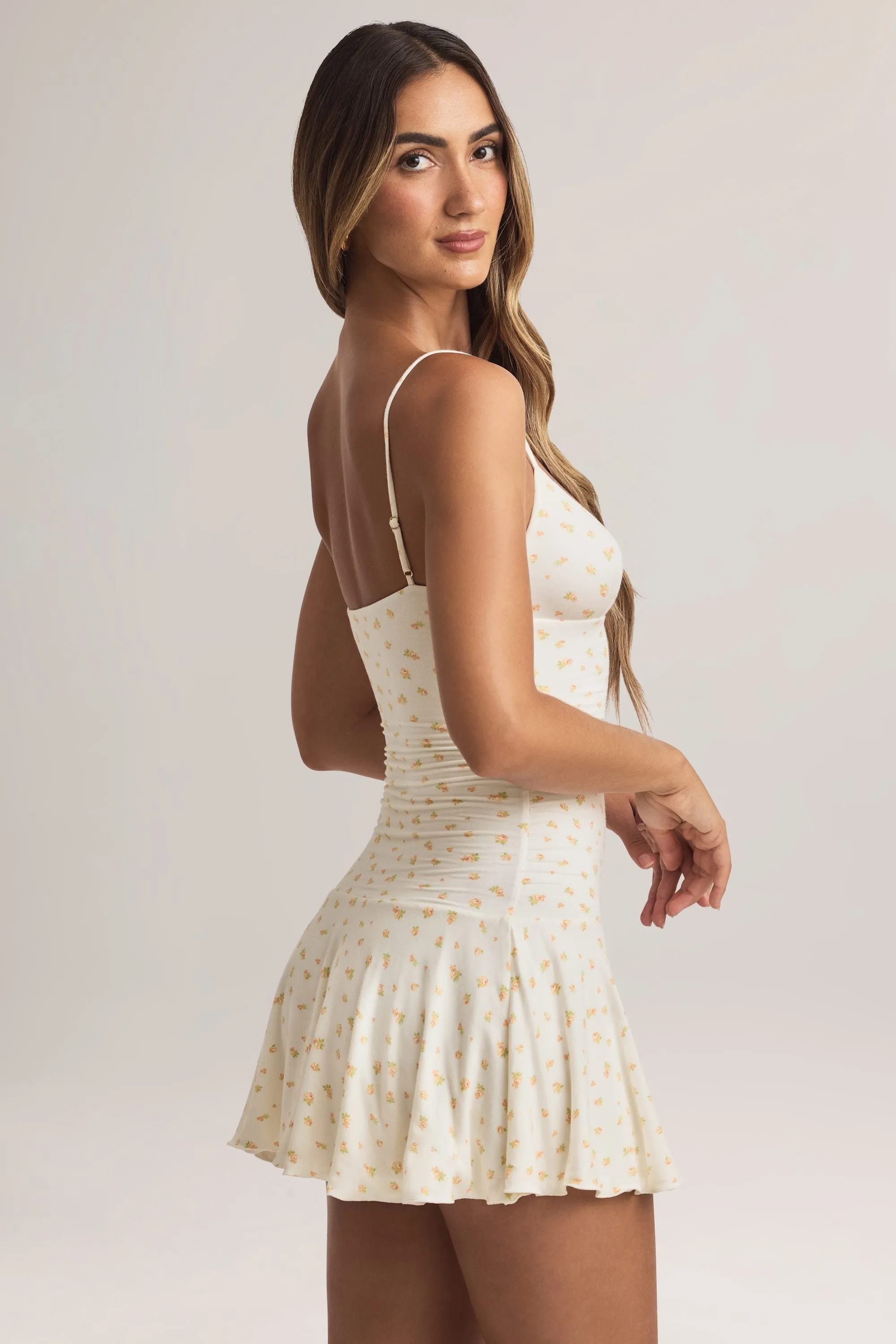 Modal Ruched A-Line Mini Dress in Floral Print Fashion Forward Youthful Design