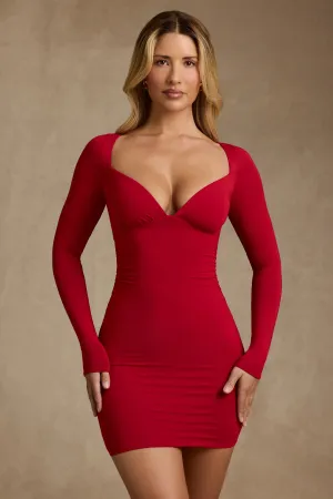 Modal Ruched Long-Sleeve Mini Dress in Red Angle Look