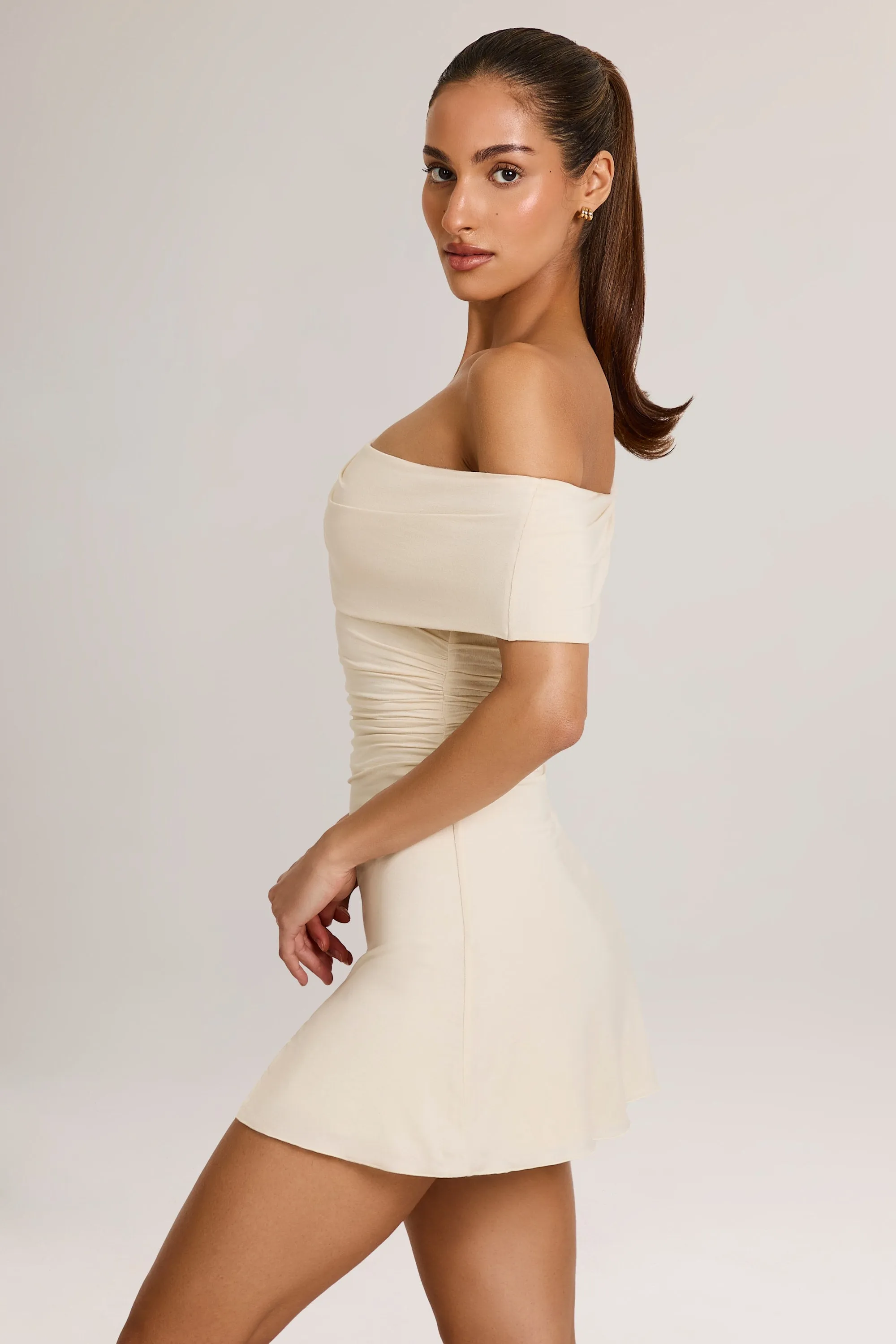 Non Irritating Tags Baddie Vibe Modal Asymmetric A-Line Mini Dress in Ivory
