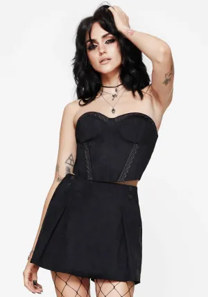 Lauma Embroidered Faux Suede Skort Flat Lay Collar Curvy Fit