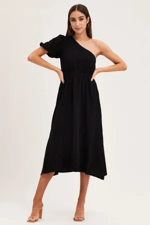 Comfy Look Black One Shoulder Midi Dress
