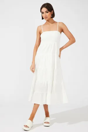 White Midi Dress Sleeveless Tiered European Charm Rose Garden