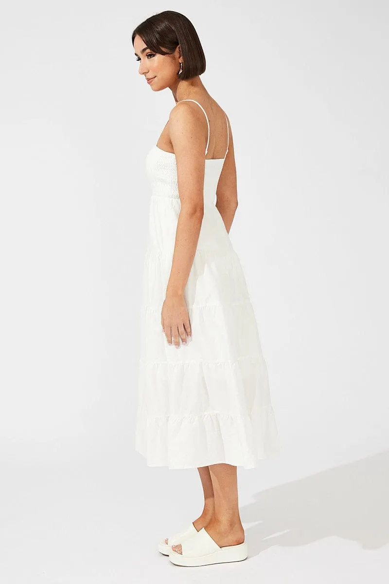 Graceful Flow White Midi Dress Sleeveless Tiered