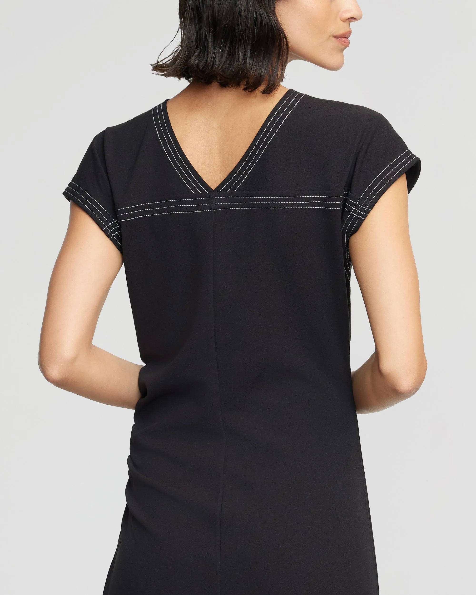 AdjustableHemline Vela Contrast-Stitch Ruched-Waist Dress (Petite)