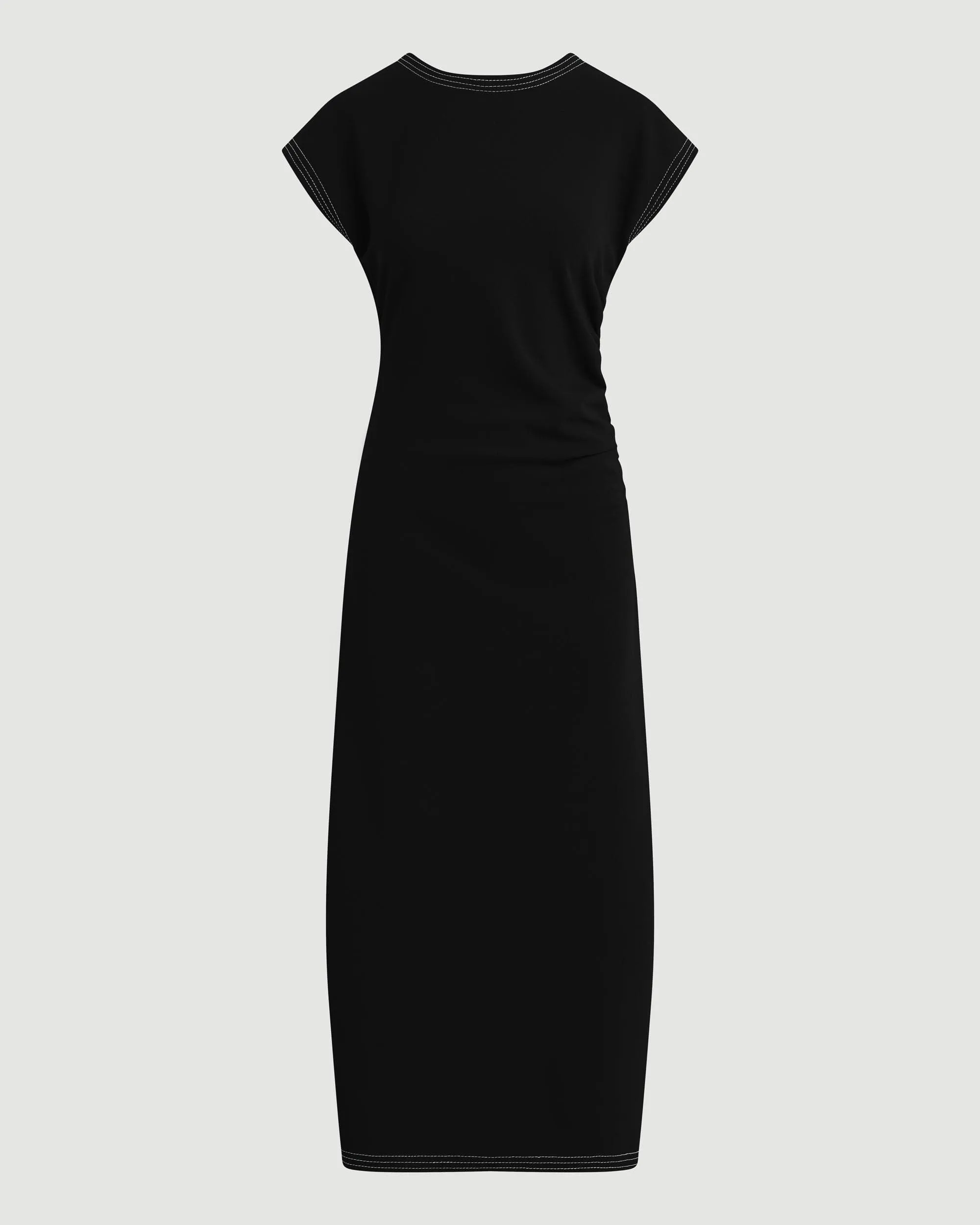 Vela Contrast-Stitch Ruched-Waist Dress (Petite) Rain Fit PreShrunk Cotton