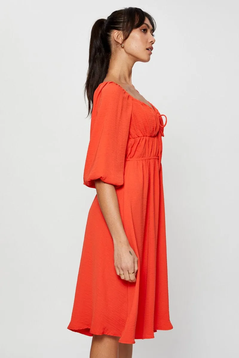 Elegant fit-and-flare dress Red Midi Dress Short Sleeve Sweetheart Neckline
