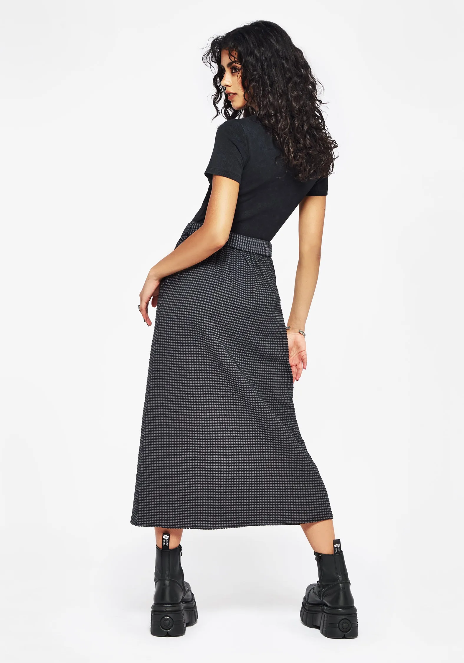 Faythe Cotton Check Button Up Midi Skirt Day Ready