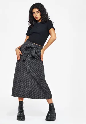 Faythe Cotton Check Button Up Midi Skirt Jewel Tones Contrast Stitching