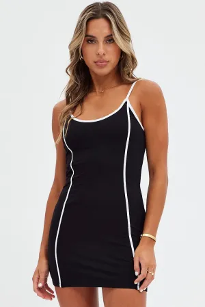 Black Mini Dress Sleeveless Bodycon Binding Detail Gem Shine