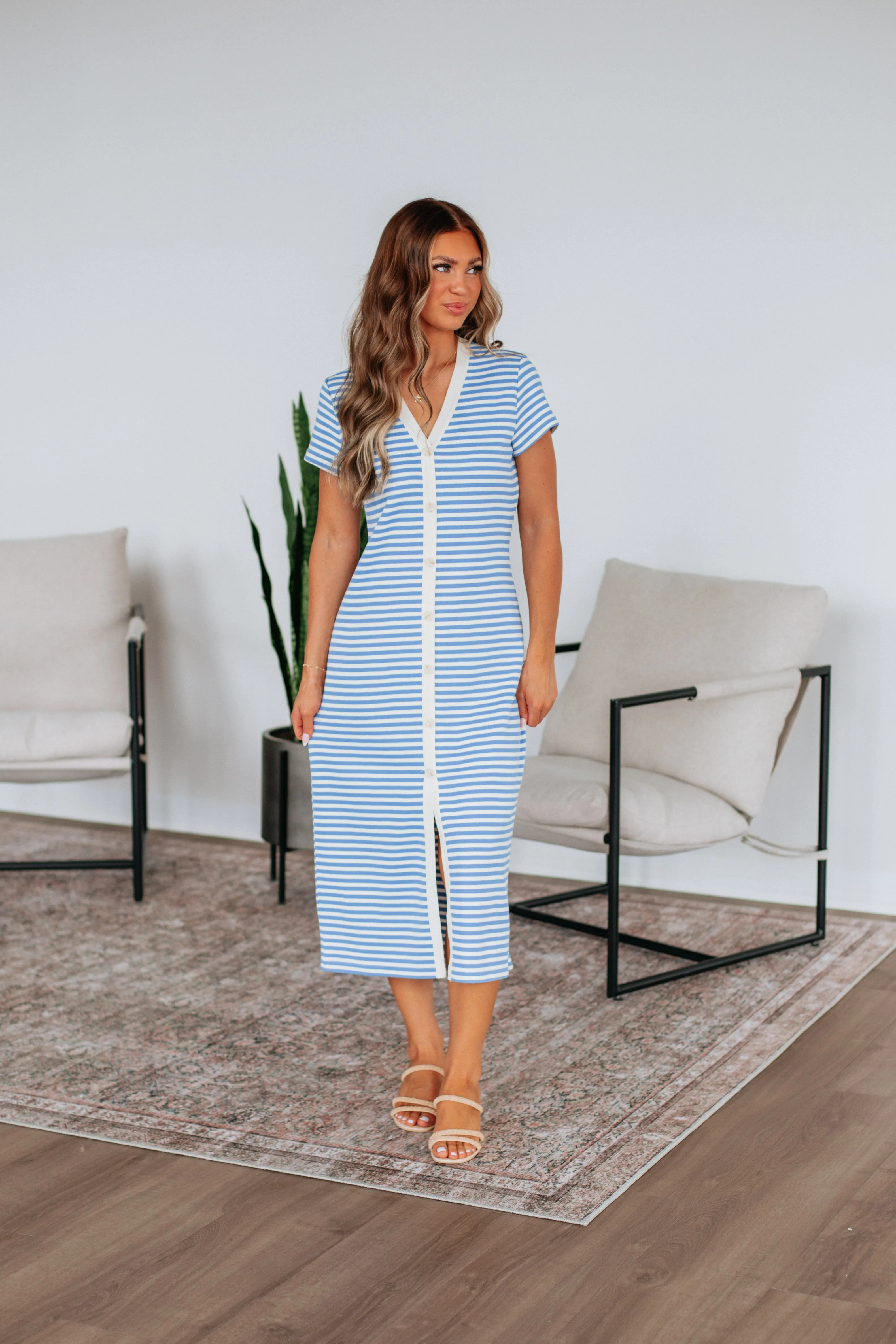 Paylor Striped Dress - Sky Blue Daily Smart Harbor Walk