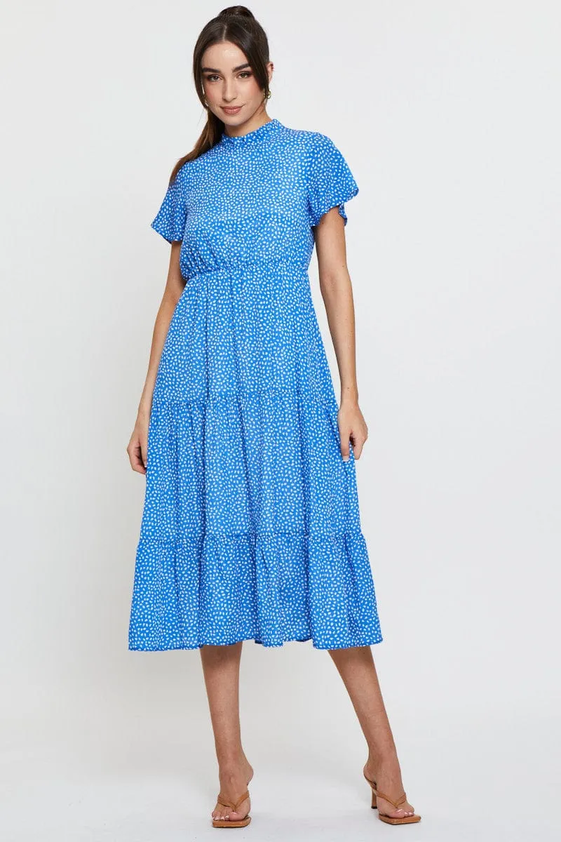 Geo Print Midi Dress Short Sleeve Stone Touch Vintage Lover