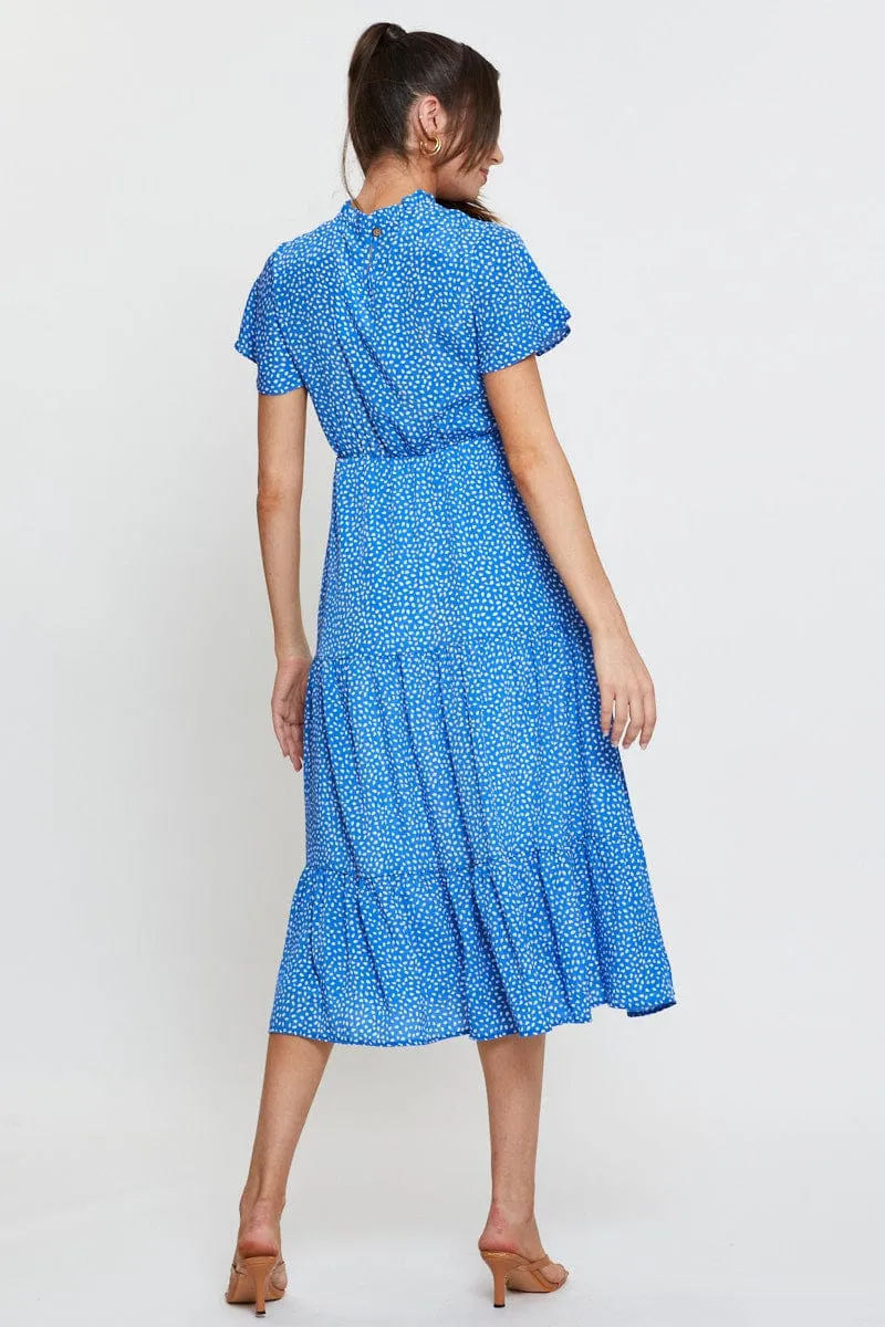 Beach Path Comfortable casual midi Geo Print Midi Dress Short Sleeve