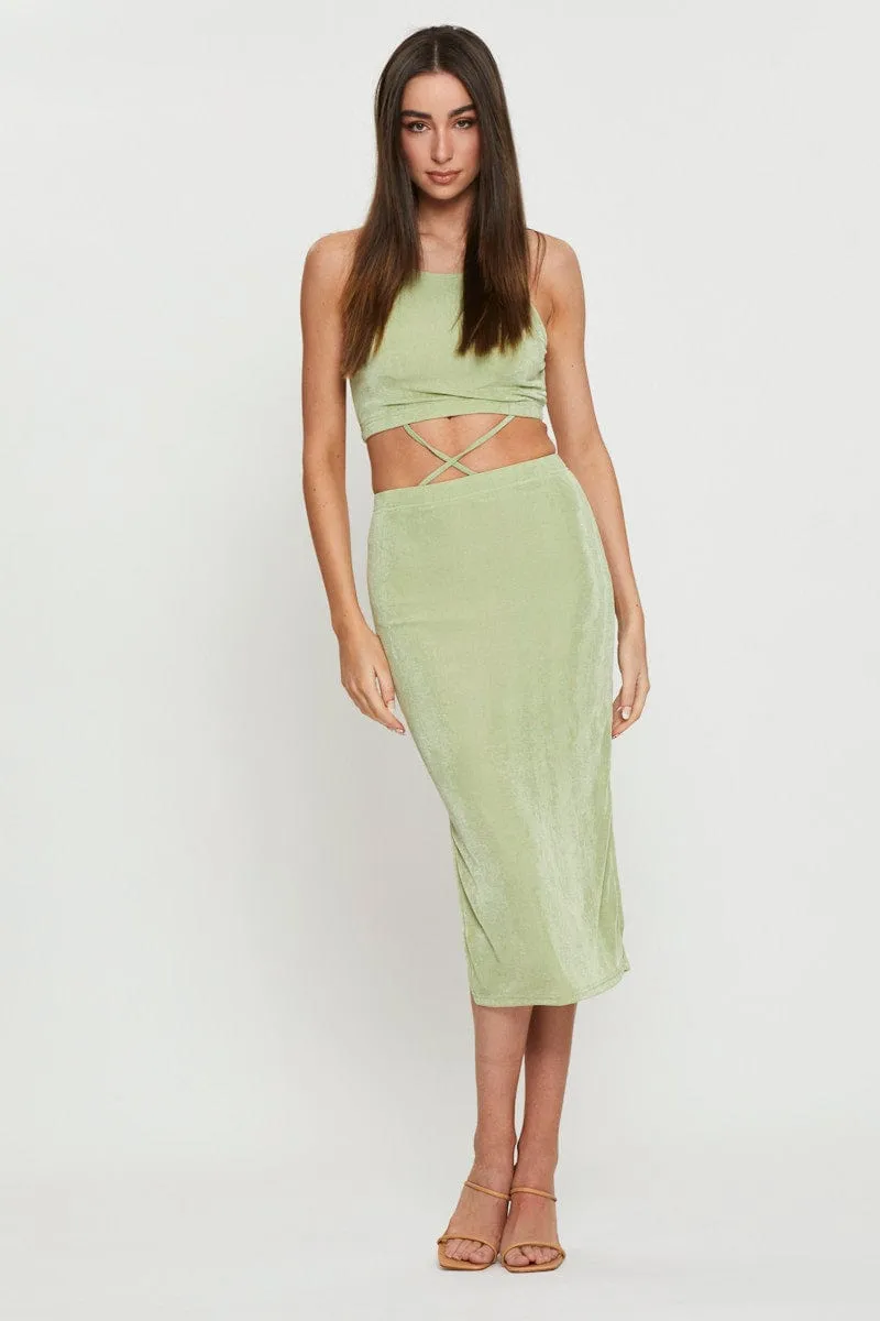 Dinner Date Amber Light Green Midi Dress Bodycon
