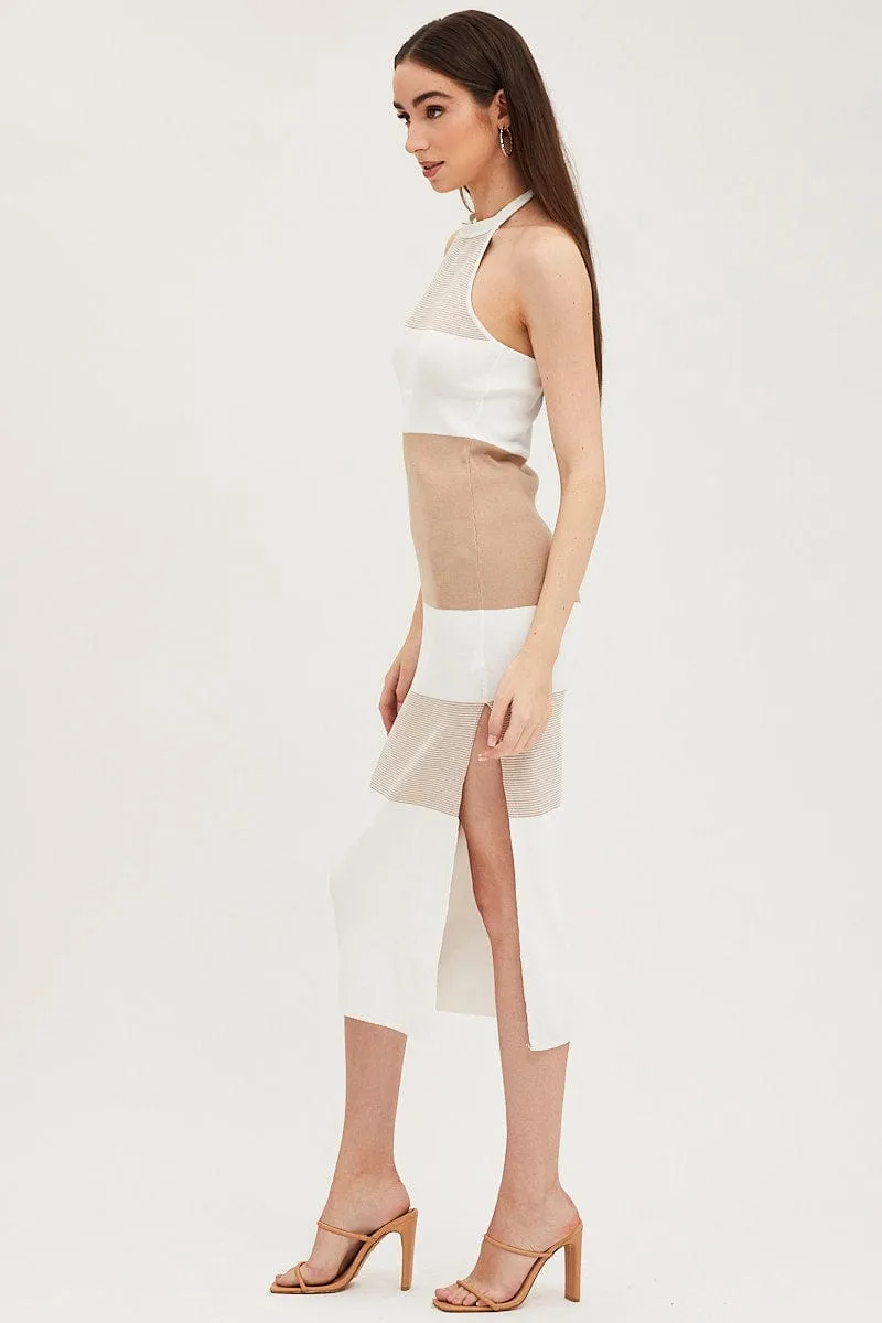 Multi Knit Midi Dress Relaxed fit knee-length piece Platinum Shine