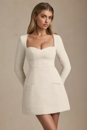Smart Fit Sweetheart-Neck Structured Mini Dress in Ivory