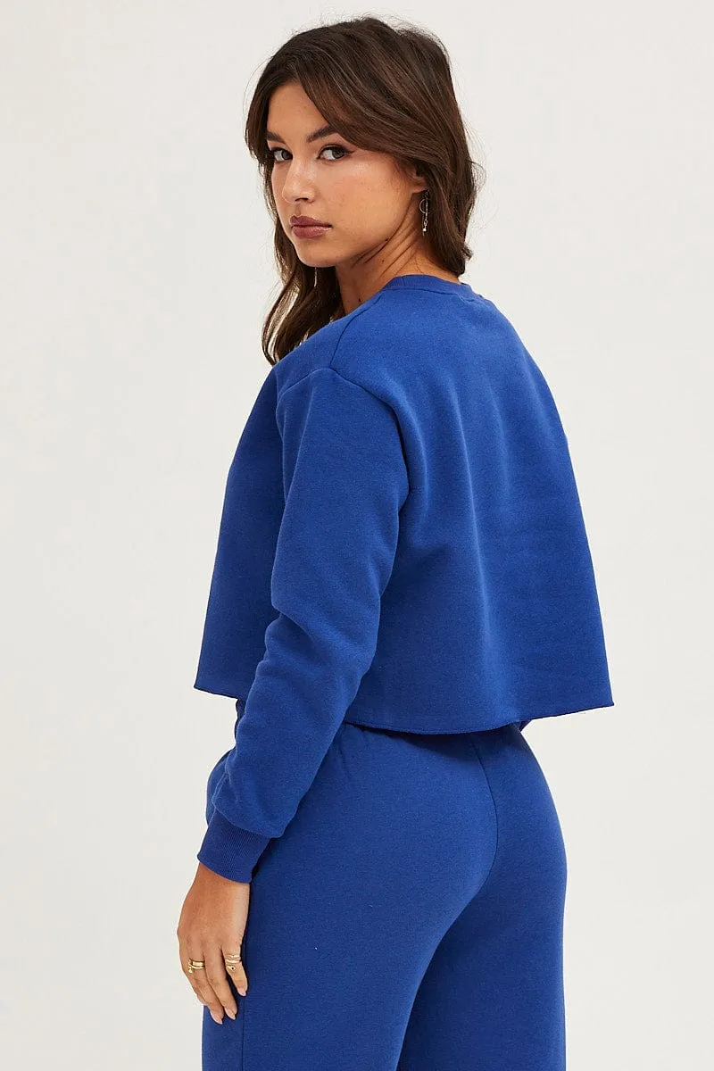 Blue Crop Sweat Relaxed Clothing