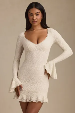 Light and breezy mini Stage Warm Long-Sleeve Ruffled Lace Mini Dress in Ivory