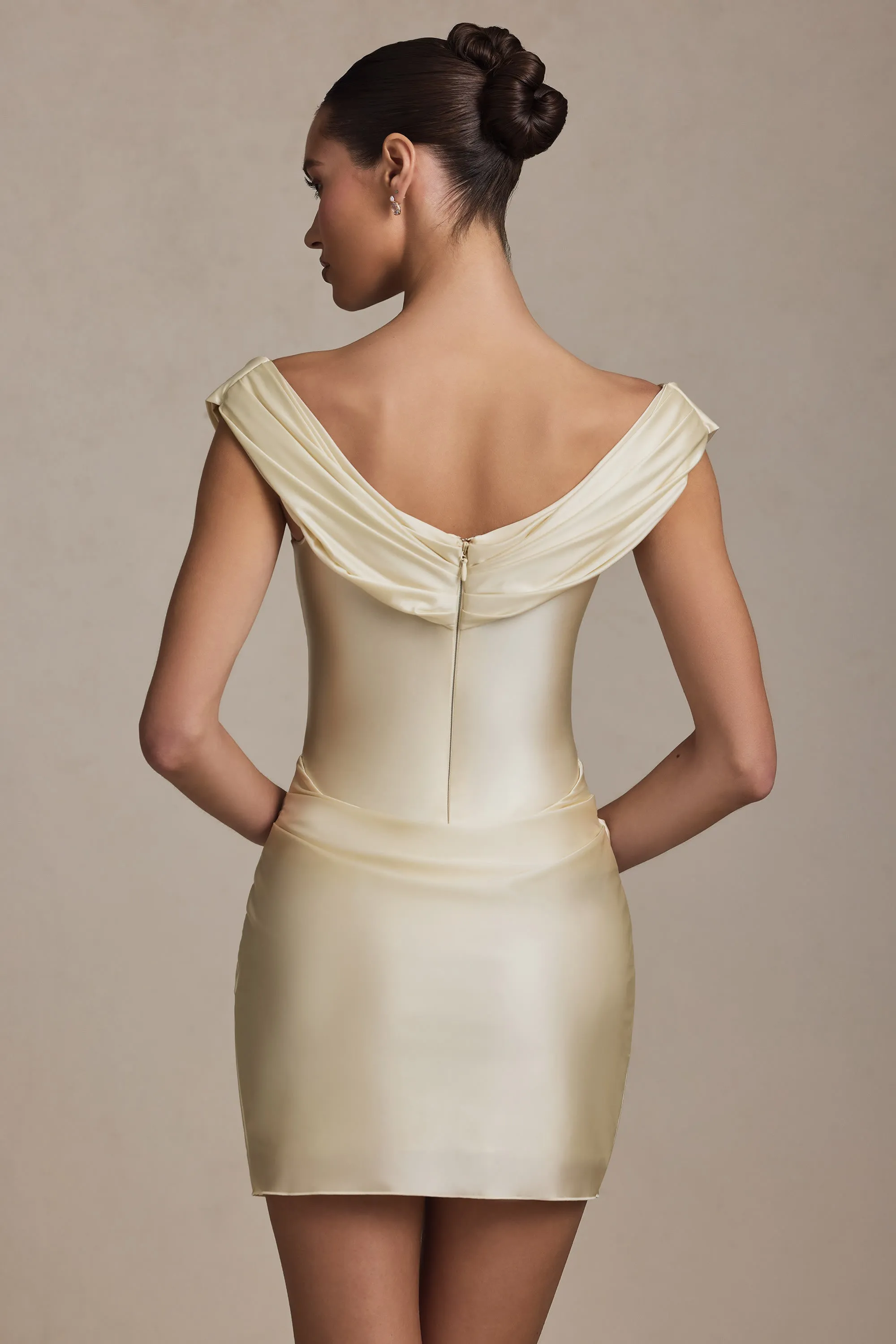 Off-Shoulder Draped Mini Dress in Ivory Smart Fit Casual Chic Wear