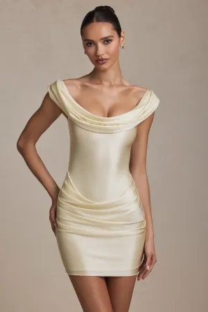 Neon Mood Off-Shoulder Draped Mini Dress in Ivory
