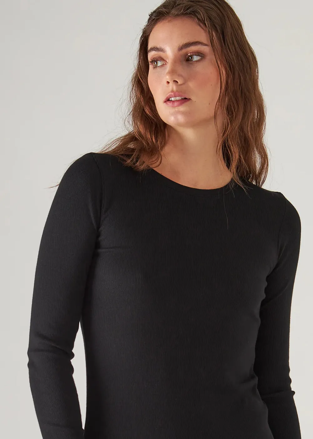 Pima Stretch Ribbed Long Sleeve Crew T-Shirt futuristic Cozy and Soft
