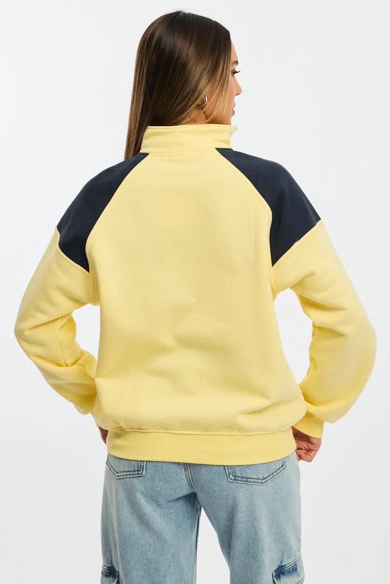 Long Sleeves Yellow Zip Sweater Funnel Neck Oversized