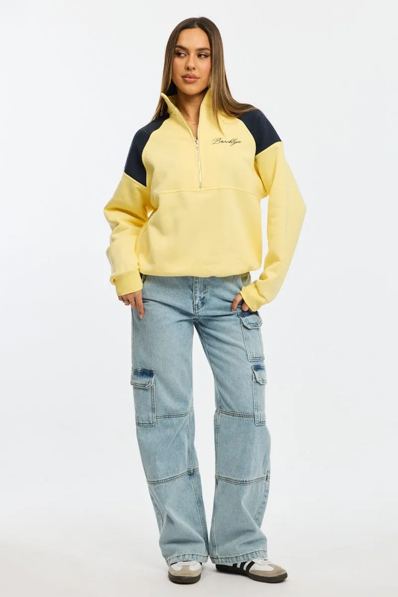 product hat style statement Yellow Zip Sweater Funnel Neck Oversized