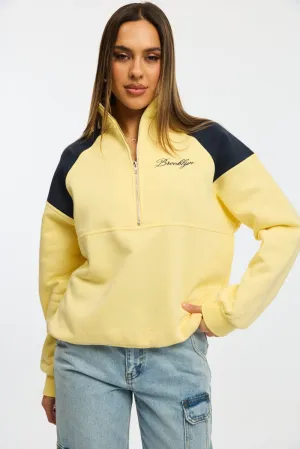 side pocket Yellow Zip Sweater Funnel Neck Oversized