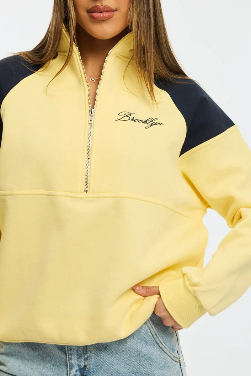 Quick-Dry Tech Yellow Zip Sweater Funnel Neck Oversized