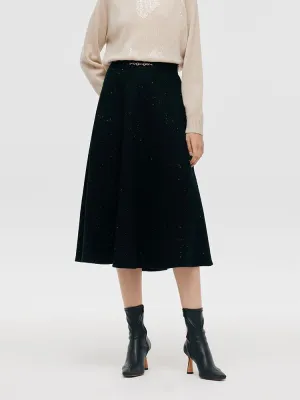 Wool Knitted Sequins Women Half Skirt Gathered waist