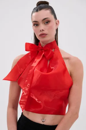 SUNSHINE COWL NECK SATIN BLOUSE IN ORANGE Remote - controlled