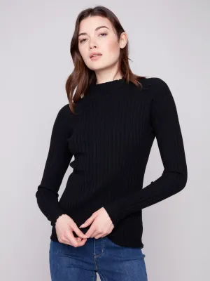 Ribbed Knit Mock Neck Sweater - Black Effortless Style