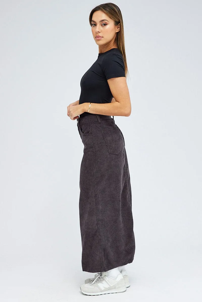 Black Maxi Skirt High Rise A-line Corduroy Animal Print