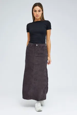 Couture Inspired Black Maxi Skirt High Rise A-line Corduroy