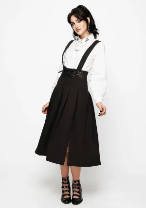 Despair Thistle Embroidered Tailored Pleated Pinafore Midi Skirt Daily Favorite