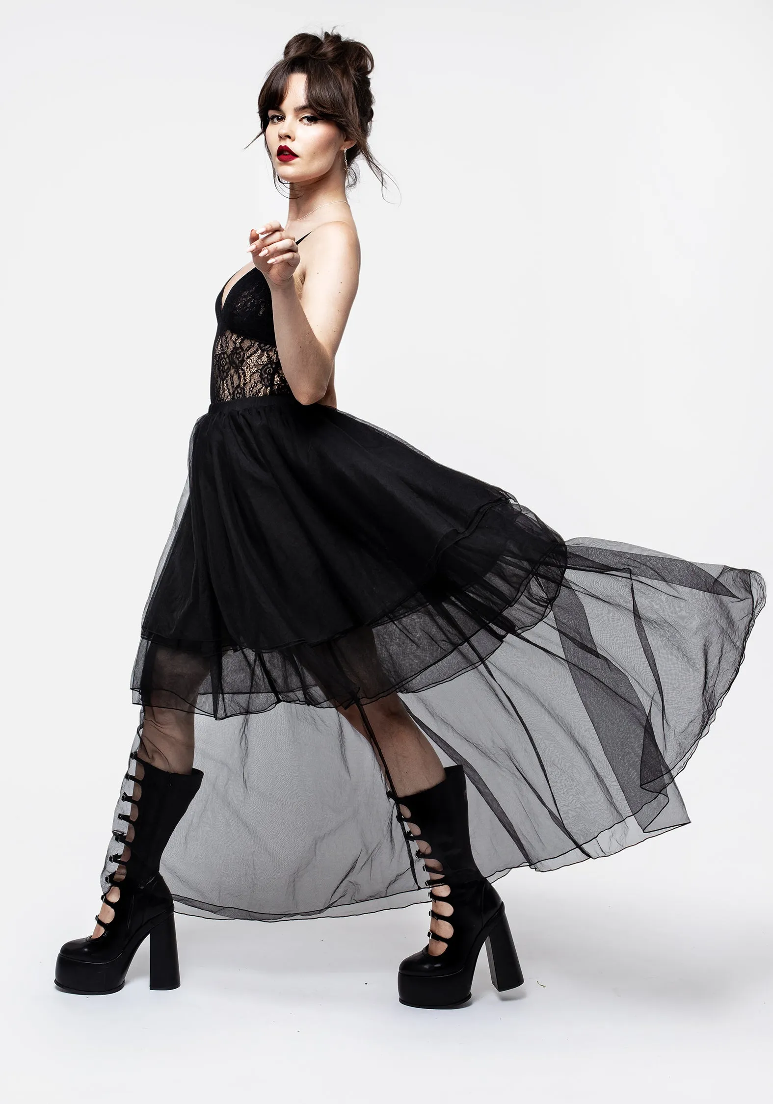 Headhunter Layered Tulle Maxi Skirt Sleek Comfort Tassel accents
