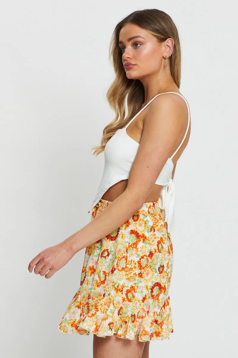Smooth Texture Print Elastic Waist Short