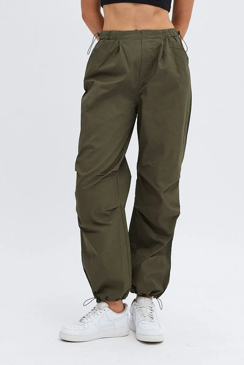 Green Parachute Cargo Pants Low Rise Functional Look