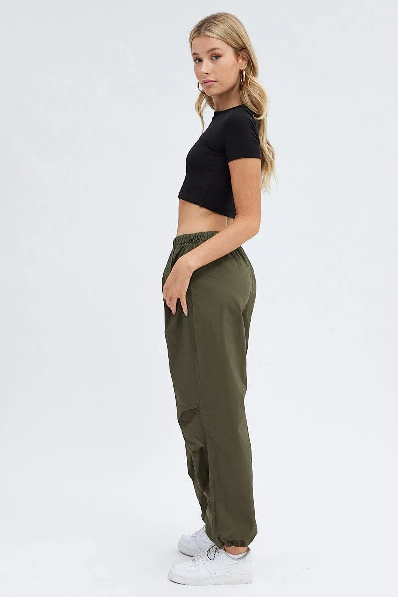 Green Parachute Cargo Pants Low Rise Padded hips Practical Comfort