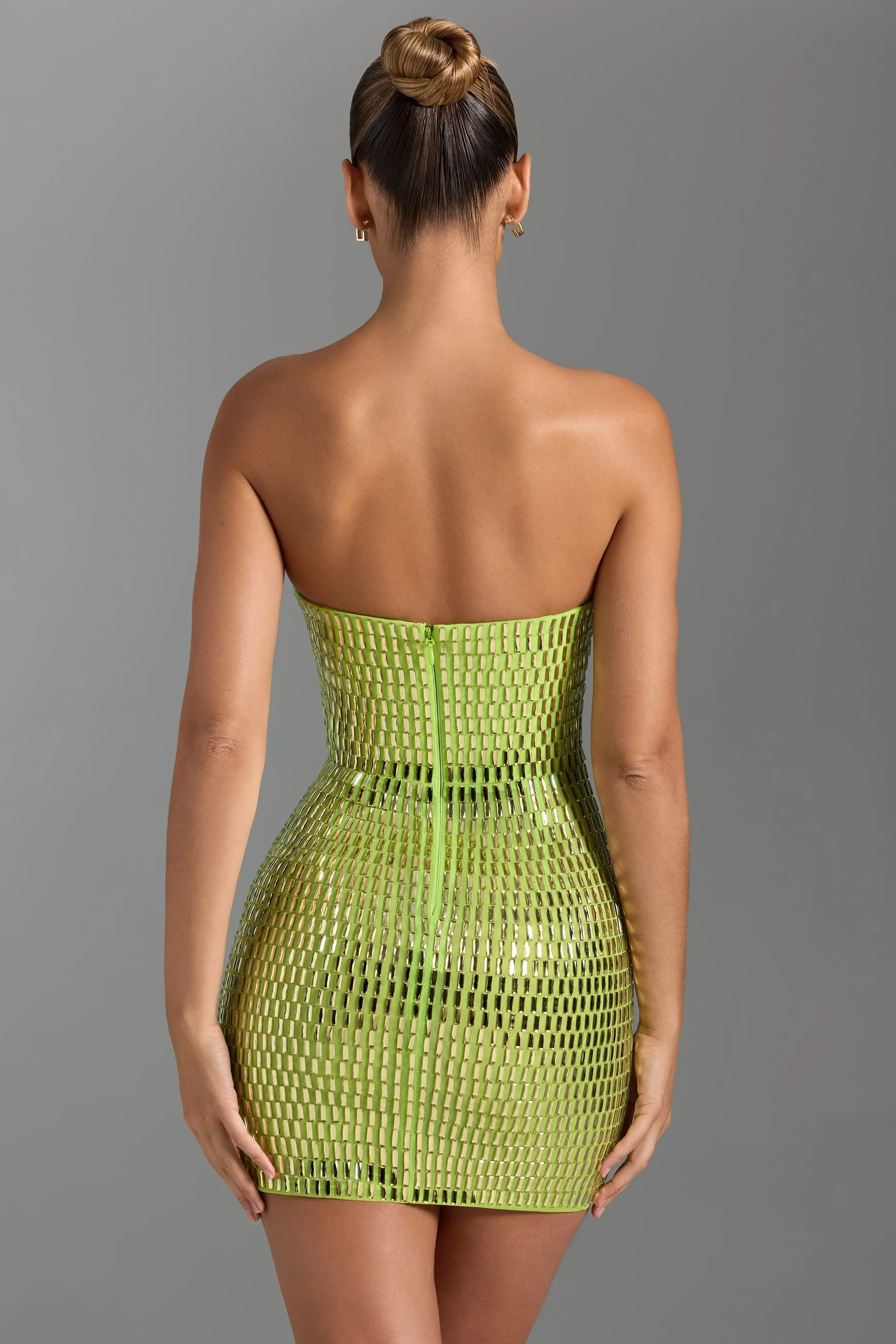 Secure Closure Embellished Bandeau Mini Dress in Pear Green