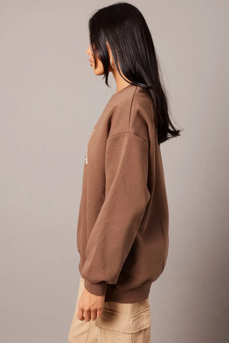 Brown Graphic Sweater Long Sleeve product exchange policy