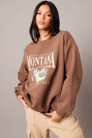Bright Colors Bright Hue Brown Graphic Sweater Long Sleeve