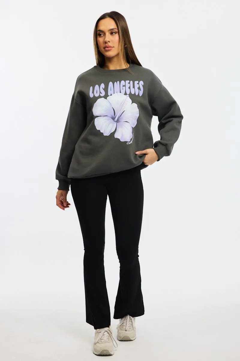 Grey Graphic Sweater Long Sleeve ring accents Cool in summer