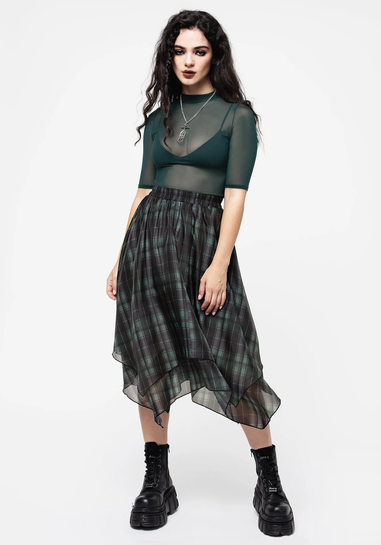 Outfit Display Checkmate Layered Organza Handkerchief Hem Skirt