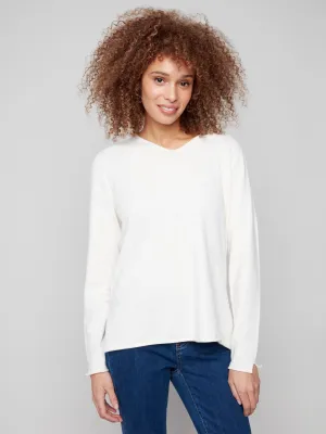 Basic V-Neck Sweater - Ecru Flexible Waistband