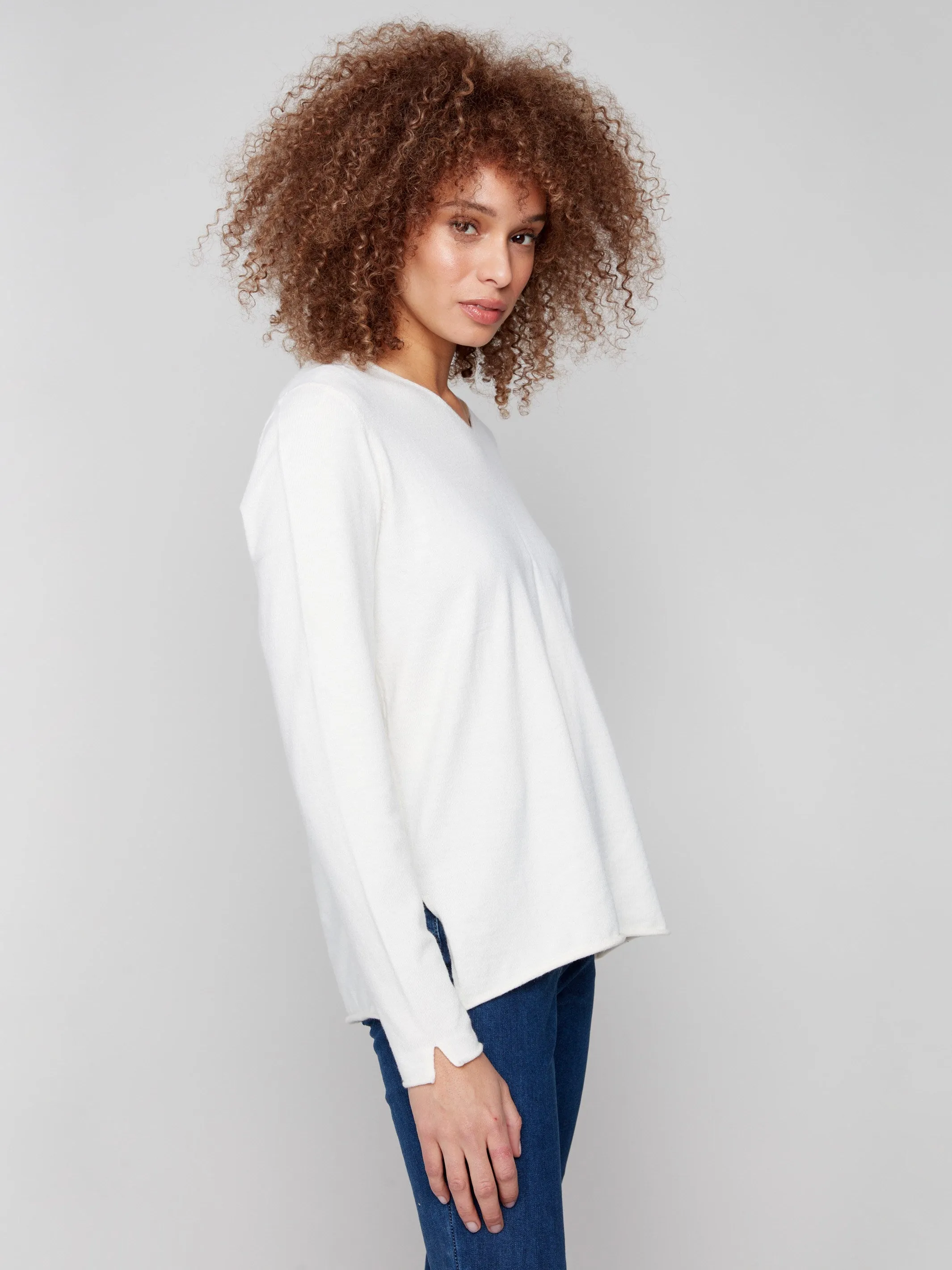 Basic V-Neck Sweater - Ecru Fast Drying