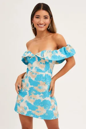 Print Volume Off Shoulder Jacquard Mini Dress Fashionable knee-length piece Stone Path