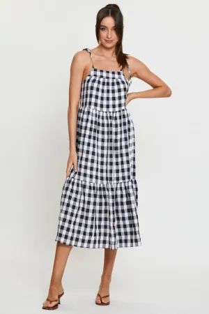 Check Midi Dress Sleeveless Tie Shoulder Light Comfort Polished Attire