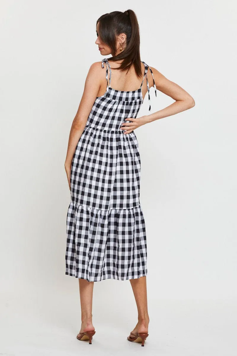 Check Midi Dress Sleeveless Tie Shoulder Chic Outfit
